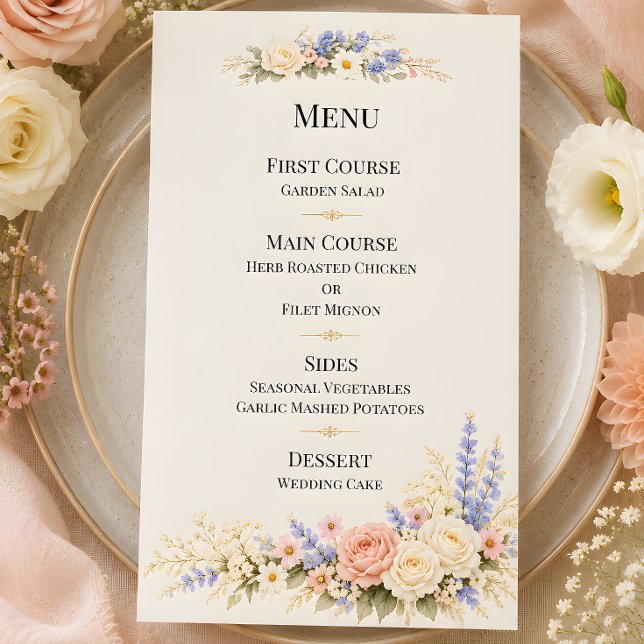 Menu Casamento no Campo de Flores Silvestres de Luxo (Part of the luxury wildflower meadow wedding theme collection, menu card)