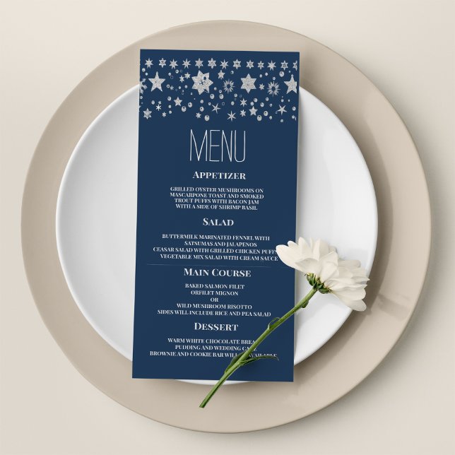 Menu casamento no inverno de luz de fada de Natal  (Silver Chirstmas fairy light winter Wedding Menu)