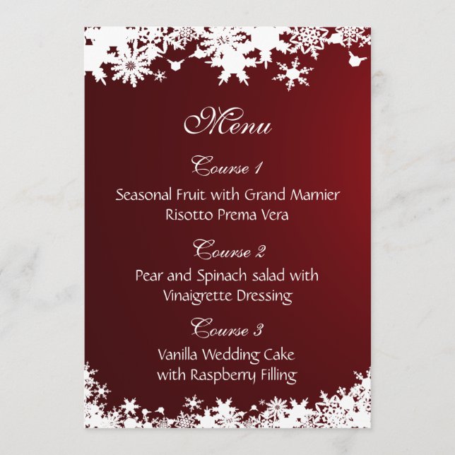 menu casamento no inverno dos flocos de neve verme (Frente)