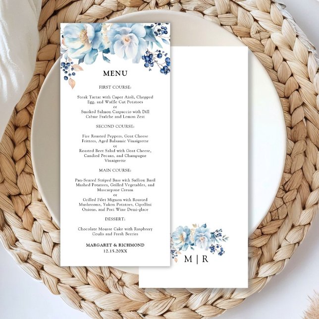 Menu Casamento no inverno Floral Azul Dusty (Criador carregado)