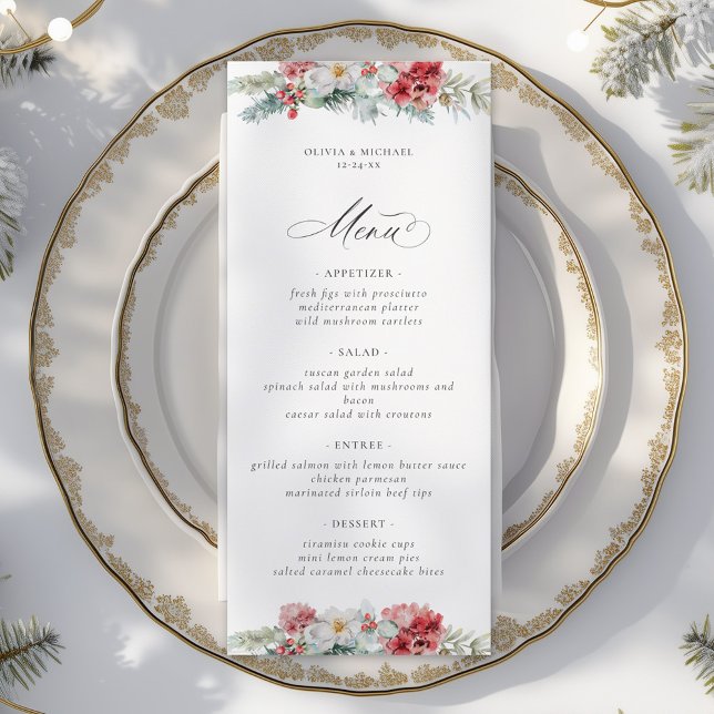 Menu Casamento no inverno Floral de Natal Elegante (Criador carregado)