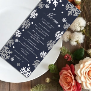 Menu Casamento no inverno marinho Azul Flocos de Neve