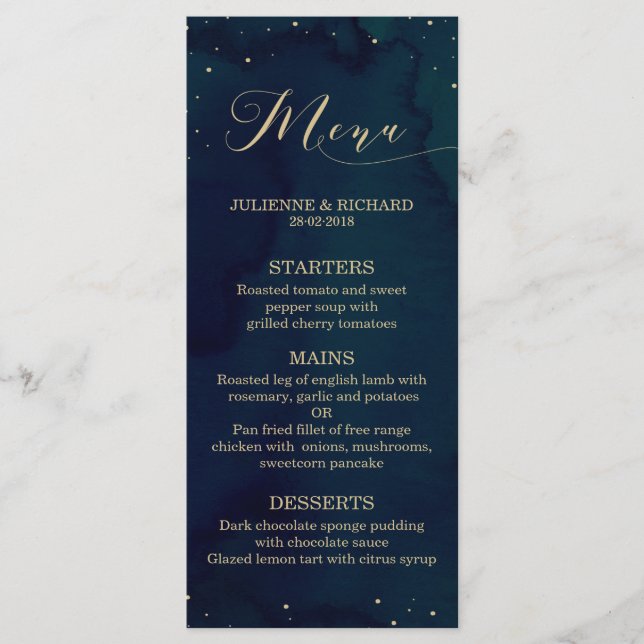 Menu Casamento no inverno Noturno Azul com Neve (Frente)