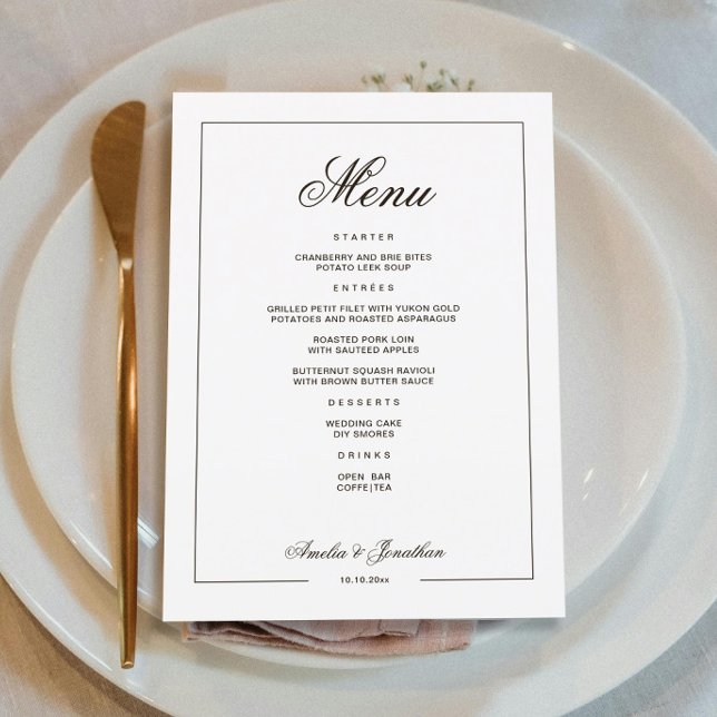 Menu Casamento no inverno preto e branco (Criador carregado)