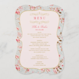 Menu Casamento no Jardim de Festa Vintage Rosa Dourado