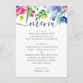 Menu Casamento no jardim floral rosa e azul aquarela
