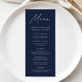 Menu Casamento no Marinha com Letra Moderna