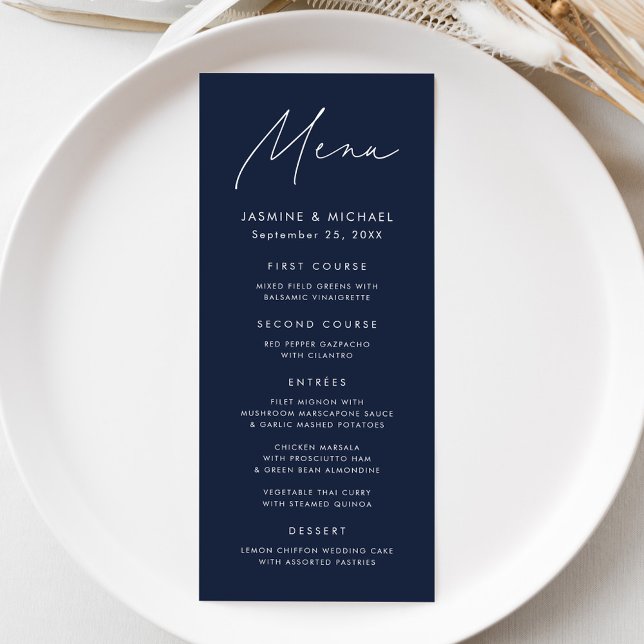 Menu Casamento no Marinha com Letra Moderna (Criador carregado)
