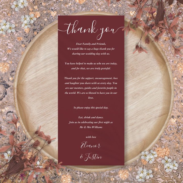 Menu Casamento Obrigado Rosewood Pink Place Card (Wedding Thank You Rosewood Pink Place Card)