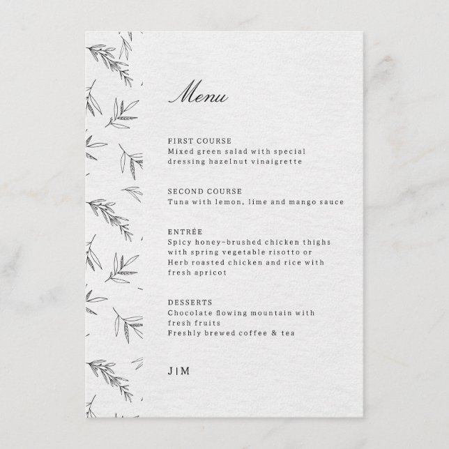 Menu Casamento Oleícola Eucalyptus Moderno e Simples (Frente)