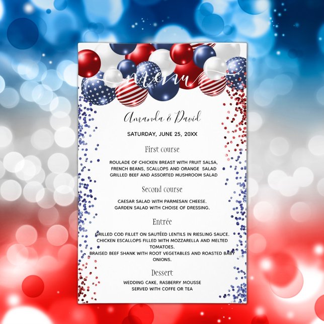 Menu Casamento - Orçamento azul-branco patriótico (Criador carregado)
