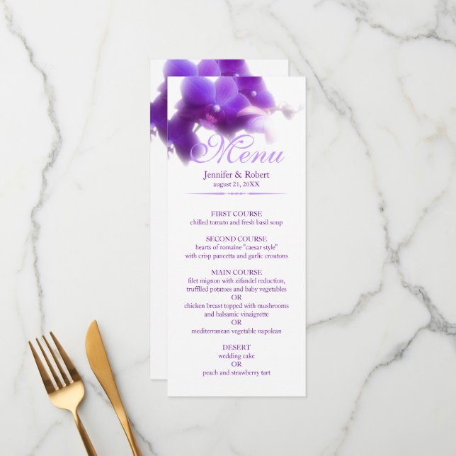 Menu Casamento Orquídeo Roxo (Frente/Verso In Situ)