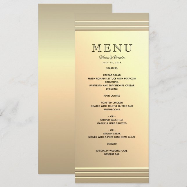 Menu Casamento Ouro Falso Minimalista (Frente/Verso)