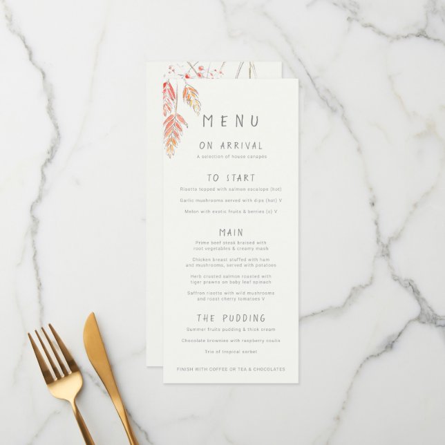 Menu Casamento outono de aquarela de grãos e bagas (Frente/Verso In Situ)