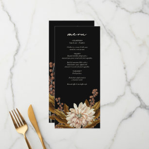 Menu Casamento outono de Aquarela Floral Preta