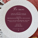 Menu Casamento outono de Borgonha de Vinho. Círculo Mín<br><div class="desc">Ponha o tom para uma comemoração calorosa e romântica com este cardápio redondo de vinho e burgundy. O design de ameixa minimalista cria um olhar refinado, mas confortável - perfeito para casamentos outono e eventos sazonais. Sua forma circular moderna adiciona uma borda contemporânea, enquanto a elegante paleta de cores complementa...</div>