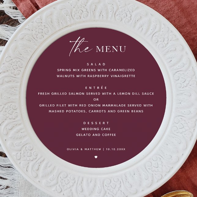 Menu Casamento outono de Borgonha de Vinho. Círculo Mín (Criador carregado)