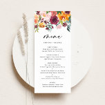 Menu Casamento outono de Flores de Outono de Boho Water<br><div class="desc">Adicione um sotaque floral elegante à sua colchete de eventos com este cartão de menu floral personalizável. Apresenta a terra floral de cor aquosa de flores laranja, rosa, burgundy e amarelas do outono com sotaque de eucalipto e verde. Personalize este cartão de menu floral de cor d'água adicionando seus próprios...</div>