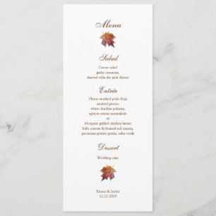 Menu Casamento outono de Folha de Aquarela
