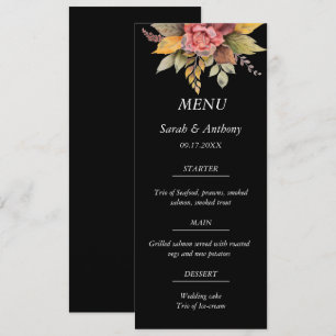 Menu Casamento outono Floral de outono Preto
