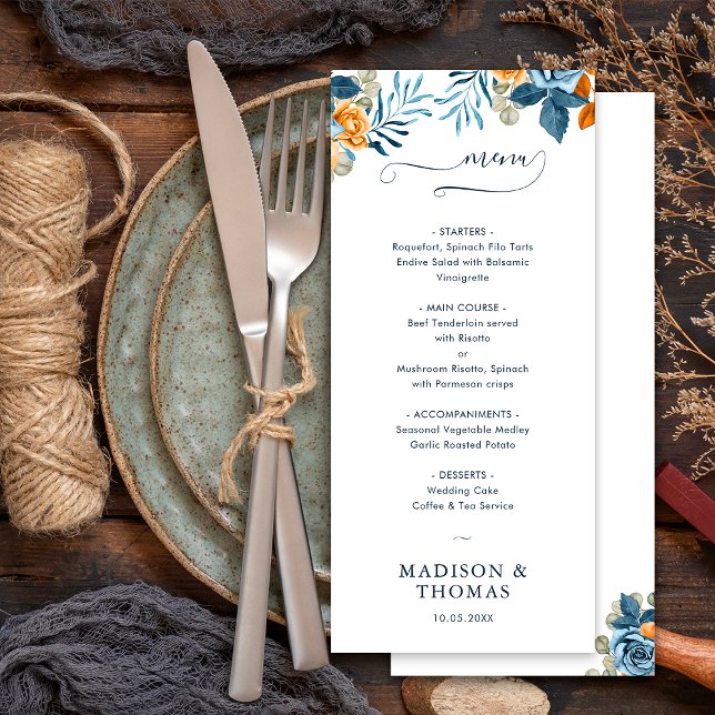 Menu Casamento outono Russo Elegante Terracotta Eucalyp (Front / Back)