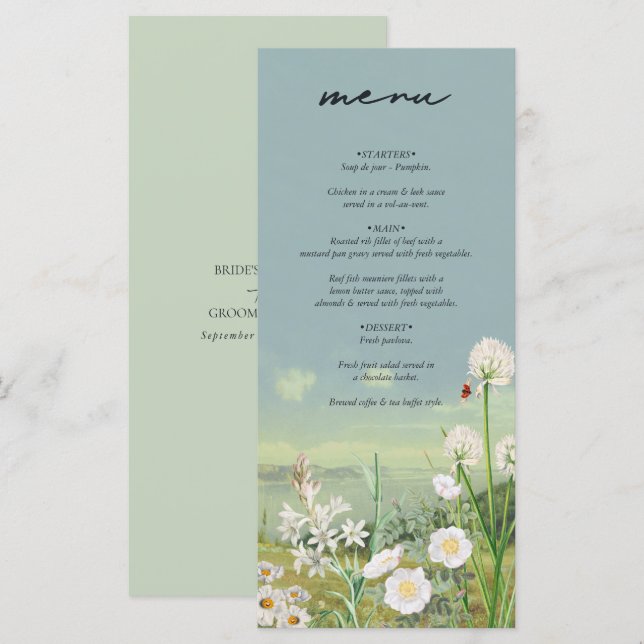 Menu Casamento paisagístico de Watercolor Wildflower (Frente/Verso)