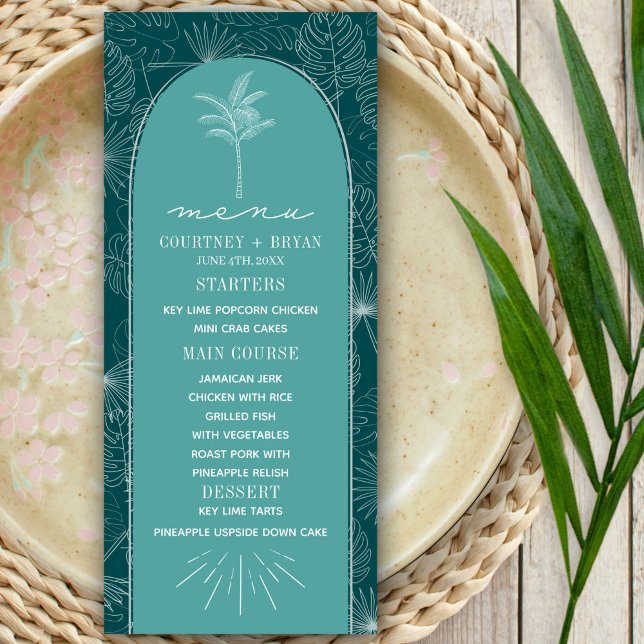 Menu Casamento Palm Tree Teal Beach (Criador carregado)