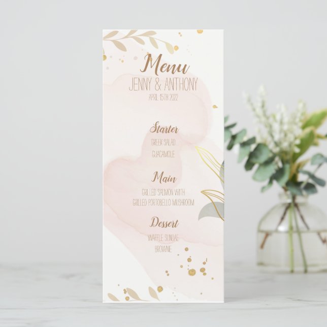 Menu Casamento Pastel Watercolor (Em pé/Frente)