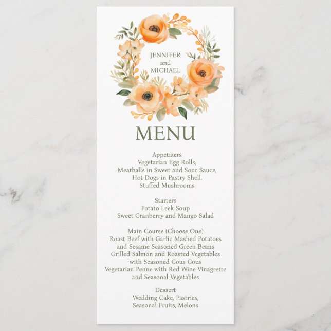 Menu Casamento Peach Summer Janto ou Menu de Almoç (Frente)