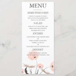 Menu Casamento Peach Watercolor Dandelion