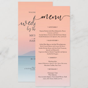 Menu Casamento pelo mar sob o pôr do sol do céu de pêss