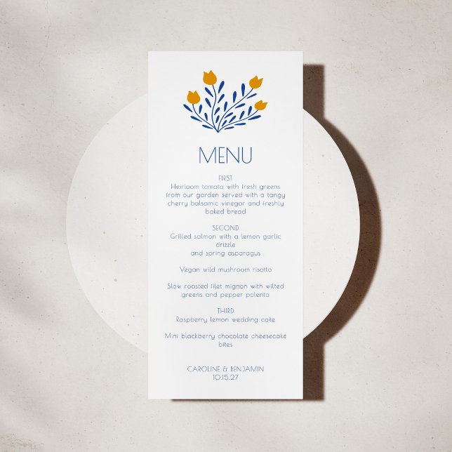 Menu Casamento Personalizado Amarelo Azul das Flores do (Criador carregado)