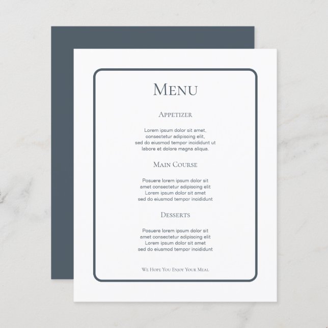 Menu Casamento Personalizado Azul Mudado (Frente/Verso)