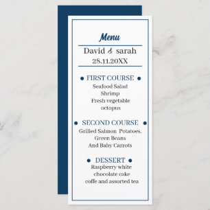 Menu Casamento Personalizado Azul Simples
