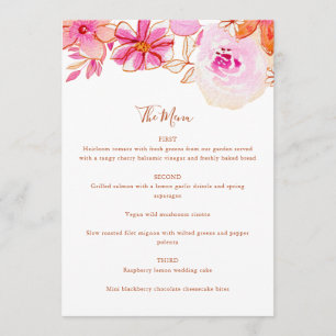 Menu Casamento Personalizado De Flores Laranja Cor-De-R