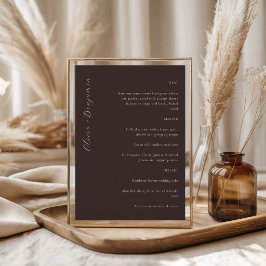 Menu Casamento Personalizado Elegante Minimalista Marro