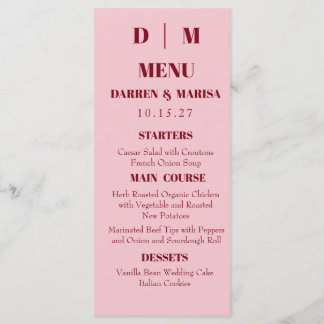 Menu Casamento Personalizado Rosa e Vermelho com Script