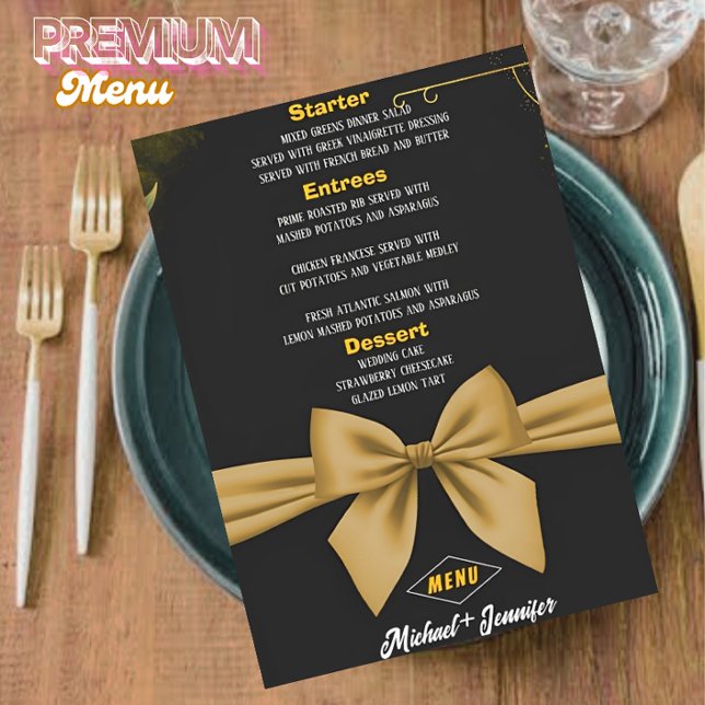 Menu Casamento Personalizável de Arco Dourado e Preto E (Criador carregado)