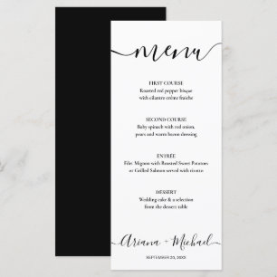 Menu Casamento Personalizável Preto-Preto de Script Ele