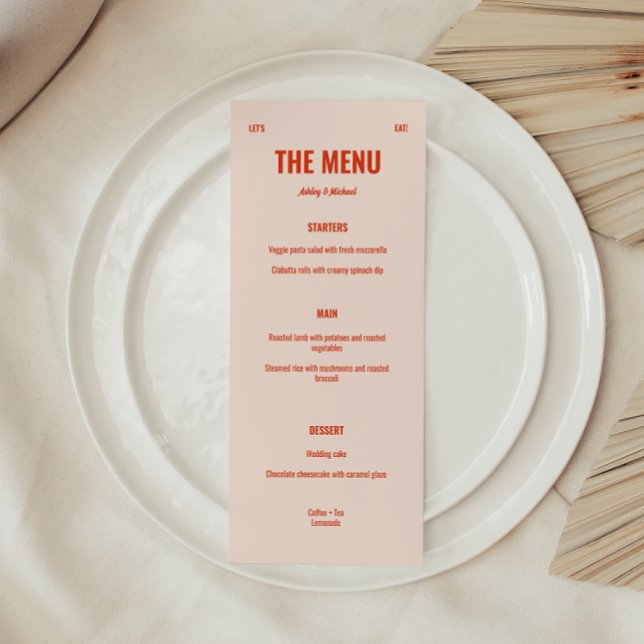 Menu Casamento Pêssego Retro Brilhante e Ousado  (Criador carregado)