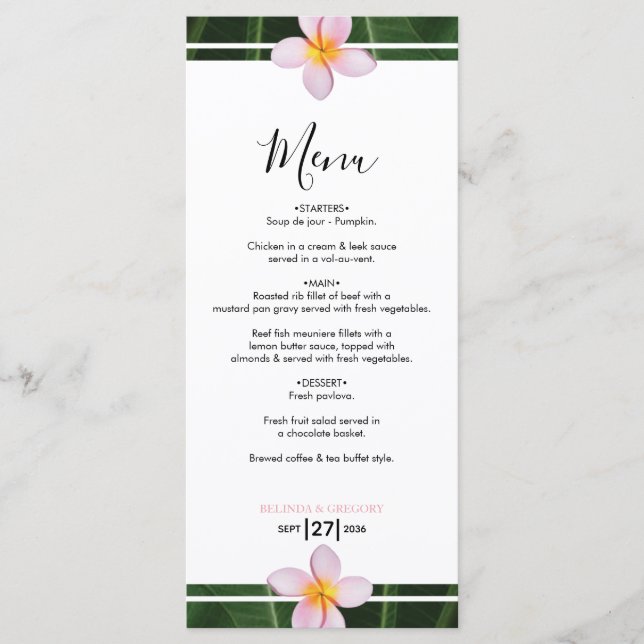 Menu Casamento Pink Frangipani Plumeria (Frente)