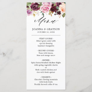 Menu Casamento Plum Purple Blush Botânico De Cor Rosa