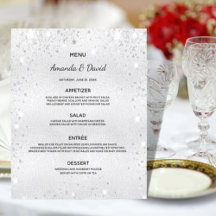 Menu Casamento, pó metálico prateado, elegante