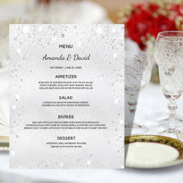 Menu Casamento, pó metálico prateado, elegante