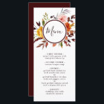Menu Casamento por Aquarela de Autumn Garden Marsala<br><div class="desc">Este cardápio de casamento apresenta flores amarelas,  cor-de-rosa-pio,  cor-de-água laranja,  e folhas verdes,  burgundy,  castanhas com uma estrutura circular. É perfeito para um casamento de outono (outono) ou eventos semelhantes.</div>