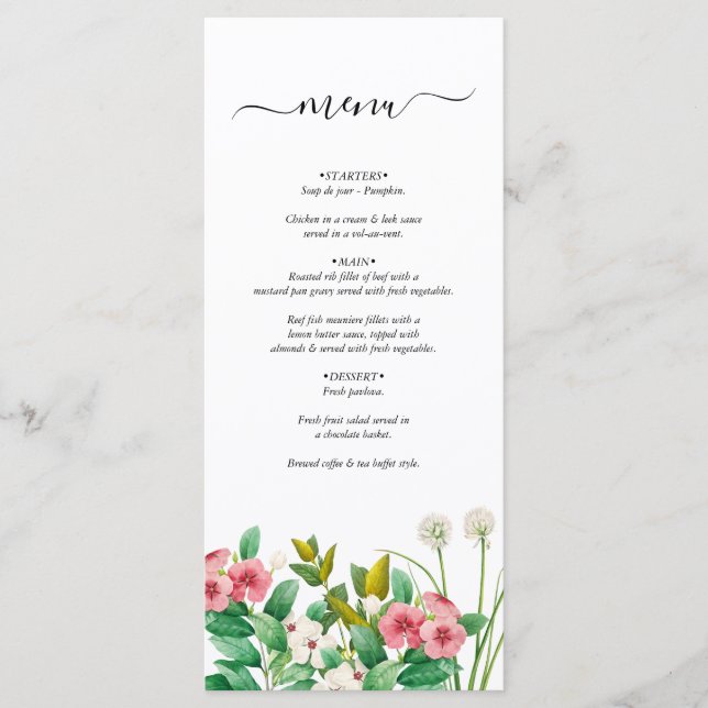 Menu Casamento por Aquarela de Flores Selvagens (Frente)