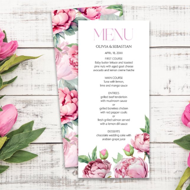 Menu Casamento por Aquarela de Peônias Rosa Escamosas (Criador carregado)
