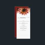 Menu Casamento por Aquarela de Sunflower Burgundy<br><div class="desc">O Burgundy e o Amarelo Sunflower Outdoor Foliage Watercolor Menu Elegant e Modern Invices on White - inclui uma bela e elegante tipografia com a queda botânica moderna ou Folhas de outono para a celebração especial do dia do casamento.</div>