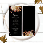 Menu Casamento por Aquarela de Terracotta em Queda Negr<br><div class="desc">Este elegante e rústico cardápio de casamento apresenta cor d'água queimada manualmente,  laranja queimada e folhas de terracota,  creme e dálias beges,  e belos rosas de cor ferrugem perfeitos para um casamento de outono ou outono! Localizar itens correspondentes na coleção Romance de outono Preto.</div>