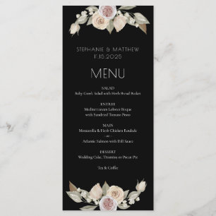 Menu Casamento Preto-Botânico Floral Rosa-Rosa Dusty